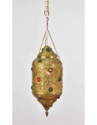 Kovová lampa v orientálním stylu s barevnými kameny, zlatá, cca 17x40cm