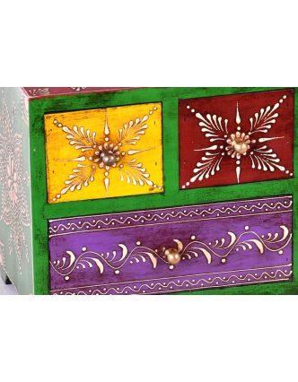 Dřevěná skříňka se 3 šuplíky, ručně malovaná, zelená, 20x12x18cm