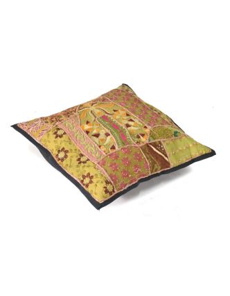 Povlak na polštář z Rajastanu, patchwork ze starých výšivek, ruční práce