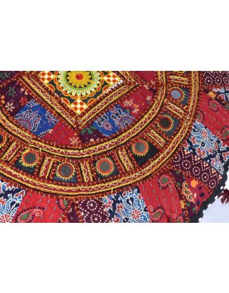 Meditační polštář, Rajasthan, kulatý, vyšívaná mandala, zrcátka, 70x20cm