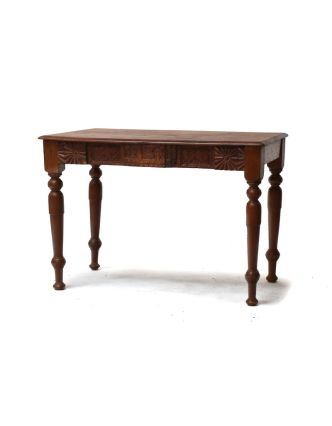 Psací stůl z antik teakového dřeva zdobený řezbami, 107x53x73cm