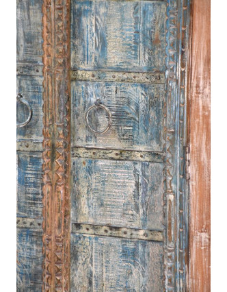 Skříň z teakového dřeva, antik, tyrkysová, 92x45x178cm