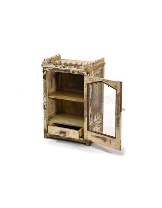 Prosklená skríňka, antik, teakové dřevo, bílá patina, 47x33x73cm