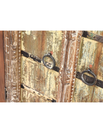 Komoda z antik teakového dřeva, dvířka ze starých okenic, 81x42x102cm