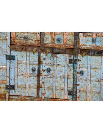 Komoda z antik teakového dřeva s železným kováním, 152x40x94cm