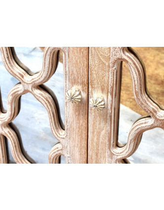 Komoda z mangového dřeva, ručně vyřezávaná dvířka se zrcadly, 153x51x94cm