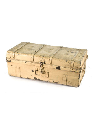 Plechový kufr, antik, bílý, 77x40x30cm