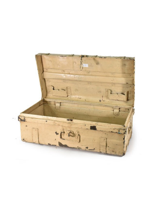 Plechový kufr, antik, bílý, 77x40x30cm
