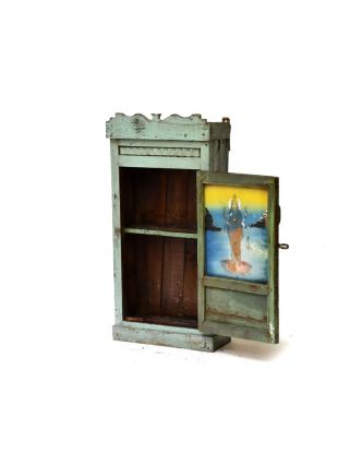 Prosklená skříňka z antik teakového dřeva, 44x18x90cm