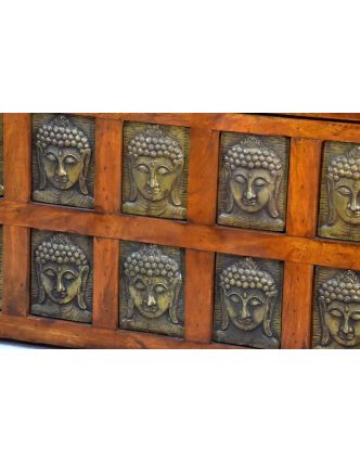 Lavice z palisandrového dřeva zdobená reliefy buddhů, 128x55x85cm