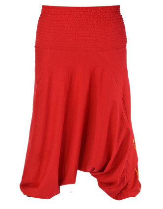 Turecké kalhoty, dlouhé, červené, kruhový design, žabičkování