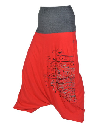 Turecké kalhoty, dlouhé, červeno-šedé, šedá výšivka