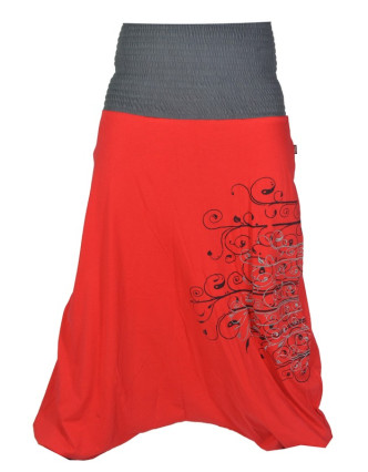 Turecké kalhoty, dlouhé, červeno-šedé, šedá výšivka