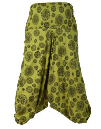 Zelené turecké kalhoty s celopotiskem mandal, bobbin