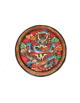 Tibetský drak, malovaný dřevěný panel, ručně vyřezávaný, 30cm