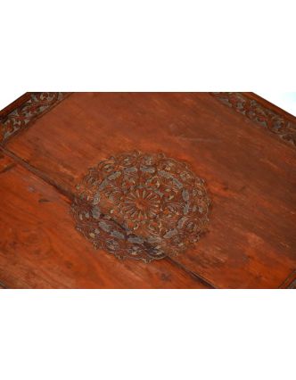 Čajový stolek z teakového dřeva, antik, ručně vyřezávaný, 58x58x23cm