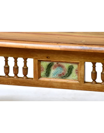 Konferenční stolek z teakového dřeva zdobený dlaždicemi, 91x61x46cm