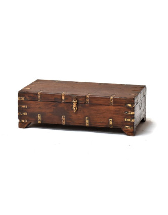 Truhla z antik teakového dřeva, kování, 53x33x27cm