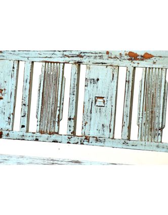 Stará lavička z teakového dřeva, tyrkysová patina, 164x56x90cm
