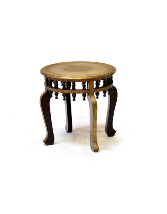 Stolička z palisandrového dřeva zdobená mosazným kováním, 45x45x45cm
