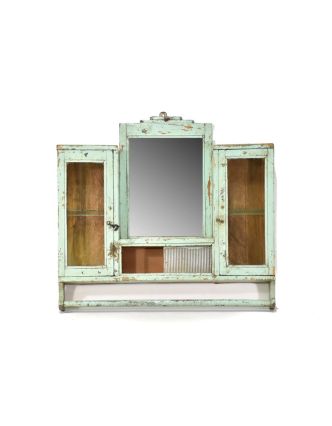 Stará koupelnová skříňka se zrcadlem, tyrkysová, 60x9x56cm