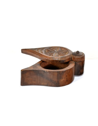 Krabička na Tiku, antik, teakové dřevo, ručně vyřezaná, 17x9x6cm