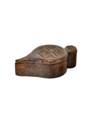 Krabička na Tiku, antik, teakové dřevo, ručně vyřezaná, 18x10x6cm
