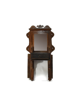 Zrcadlo v rámu s poličkou, antik, týkové dřevo, 29x11x64cm