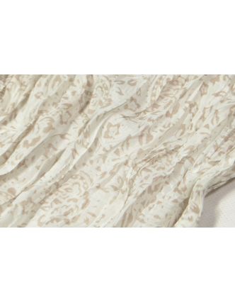 Bílý šátek s květinovým potiskem, mačkaná úprava, béžový potisk, 110x170cm