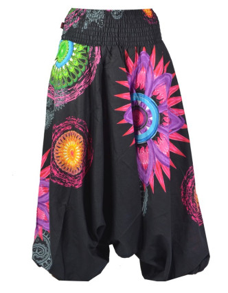 Černé turecké kalhoty-overal-halena 3v1 "Flower Mandala", žabičkování