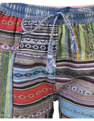 Unisex tibetské patchworkové kalhoty, modro-zelené
