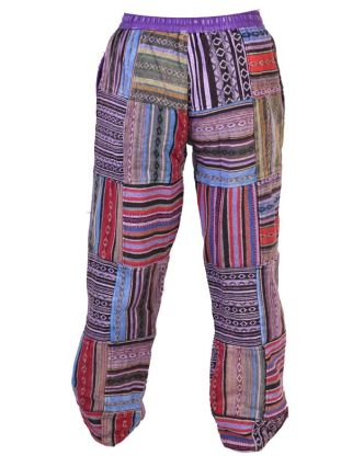 Unisex tibetské patchworkové kalhoty, fialové