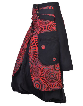 Černo červené turecké kalhoty se sukní, Mandala tisk, zip