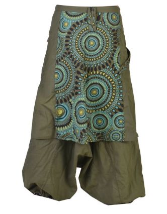 Khaki  turecké kalhoty se sukní, Mandala tisk, zip