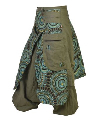 Khaki  turecké kalhoty se sukní, Mandala tisk, zip