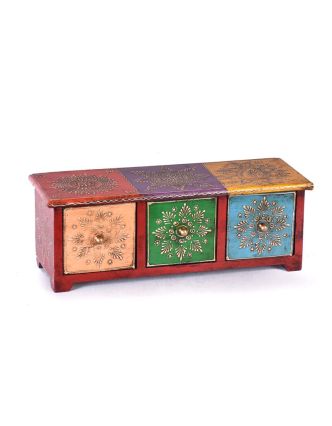 Dřevěná skříňka s 3 šuplíky, ručně malovaná, červená, 35x12x12cm