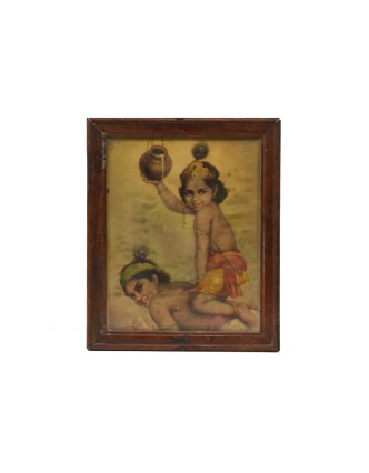 Antik obraz v dřevěném rámu, Krishna, 24x30cm