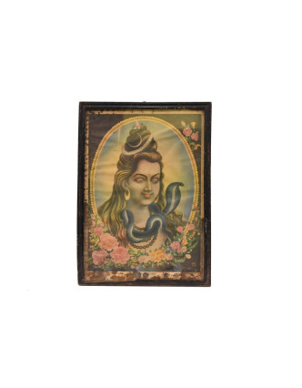 Antik obraz v dřevěném rámu, Šiva, 27x38cm