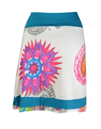 Krátká bílá sukně "Rosy" s barevnými mandalami
