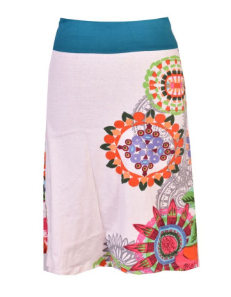 Bílá sukně ke kolenům "New Jamy" s barevným potiskem, pružný pas