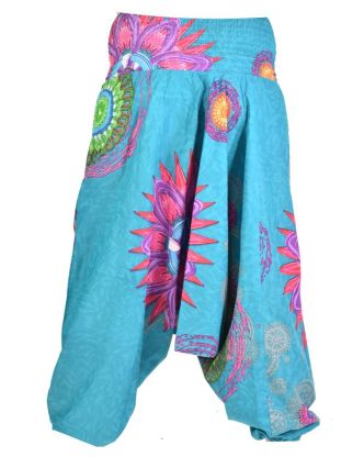 Tyrkysové turecké kalhoty-overal-halena 3v1 "Mandala", barevné mandaly, žabičkov