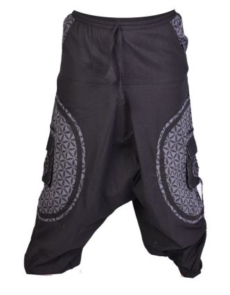 Unisex černo-šedé turecké kalhoty s kapsami a potiskem