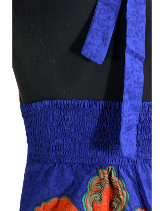 Krátké modré šaty bez rukávu "Lotus design", korálková výšivka