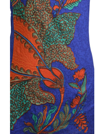 Krátké modré šaty bez rukávu "Lotus design", korálková výšivka