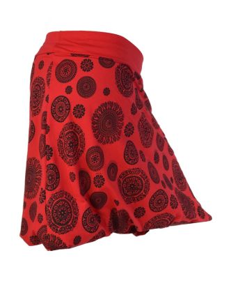 Krátká červená balonová sukně "Chakra" s černým potiskem a pružným pasem