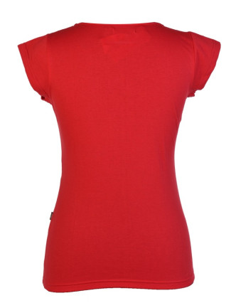 Červené tričko "Meadow" s krátkým rukávem, černý tisk a výšivka