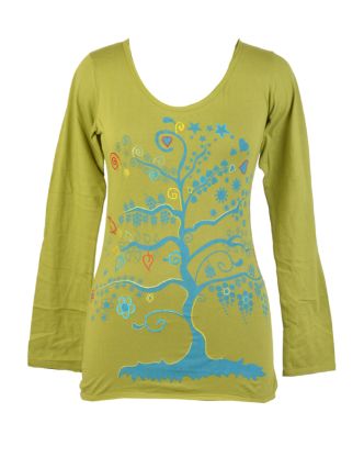 Zelené tričko s dlouhým rukávem a modrým potiskem "Tree" design
