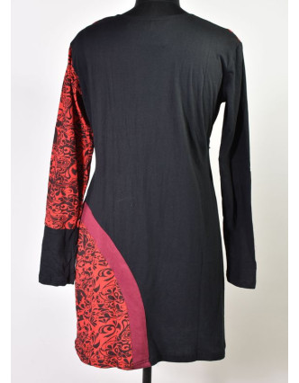 Černo-červené šaty s dlouhým rukávem, ornamentální potisk