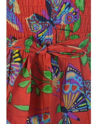 Šaty, krátké, bez rukávu, ,,Butterfly design" červené, pásek pod prsy