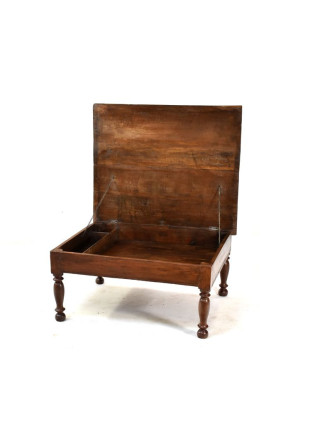Týkový stolek s odlápěcí deskou a úložným prostorem, 76x91x42cm